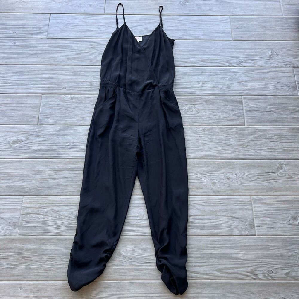 Parker Womens Black‎ Silk V-Neck Spaghetti Straps Sleeveless Jumpsuit Size XS